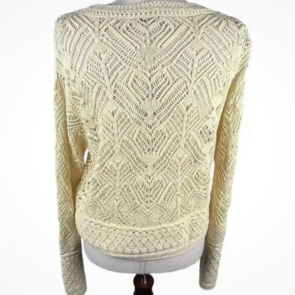 VINCE LACE PATCHWORK PULLOVER ORGANIC COTTON SWEATER IN PALE LEMON MEDIUM - Picture 4 of 5